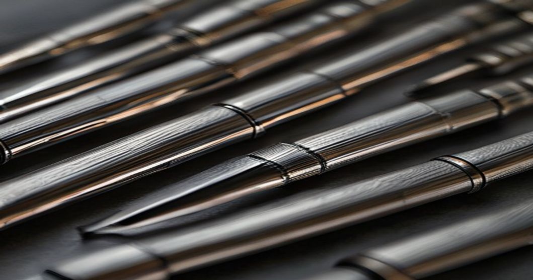 Fléchettes en tungstène de différents poids posées sur une table en bois